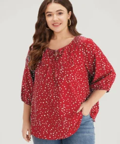 Polka Dot Knot Neck Arc Hem Blouse -Clothing Shop 645552687 xq 8ec4d5ec d76b 4baa bf06 857d34c81857