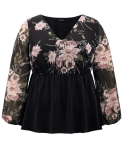 Floral Print Patchwork Elastic Waist Lantern Sleeve Blouse -Clothing Shop 645702128 ys 8eee8127 336f 4a34 b0b7 a6619f5029d9