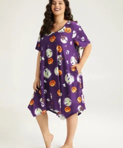 Halloween Graphic Round Neck Sleep Midi Dress -Clothing Shop 646438863 lz 0e706b1e 45c6 4cca 934b 550538f7df09