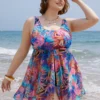Tropical Print Ruffles Split Front Swim Dress 2 Tropical Print Ruffles Split Front Swim Dress -Clothing Shop 646925227 cz