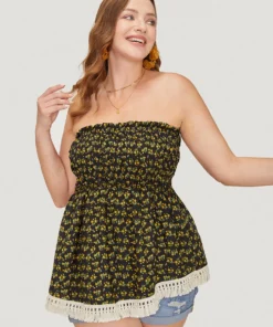 Ditsy Floral Frill Trim Tassels Hem Shirred Off Shoulder Blouse -Clothing Shop 647190138 kj e6148975 4c6e 40cc 8d32 b999f4523987