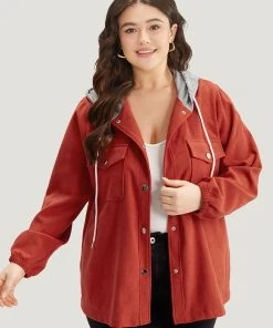 Contrast Patchwork Button Through Hooded Drawstring Corduroy Coat -Clothing Shop 647663564 xe ab858841 3bbf 45ee a004 685520d3cdd9