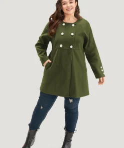 Solid Button Detail Pocket Coat -Clothing Shop 647667780 xm