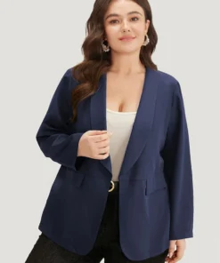 Anti-Wrinkle Solid Pocket Suit Collar Blazer