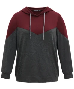 Contrast Patchwork Hooded Pocket Drawstring Sweatshirt -Clothing Shop 647742330 ie