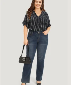 Polka Dot Zipper Notched Dolman Sleeve Blouse -Clothing Shop 647989266 ys 11a085aa 3002 4d5d b8a9 f4712408a627