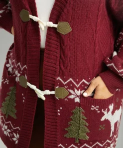 Christmas Duffle Button Cable Knit Pocket Cardigan -Clothing Shop 648705129 ei