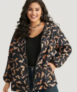 Halloween Bat Pattern Zipper Fly Hooded Coat -Clothing Shop 648760315 cq