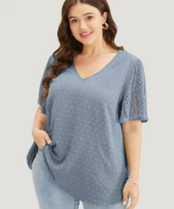 Polka Dot Lace Sleeve Blouse -Clothing Shop 649166428 je