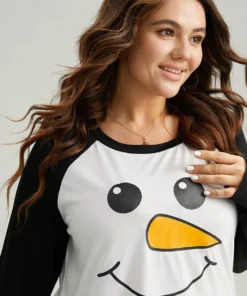 Christmas Snowman Round Neck Raglan Sleeve Sleep Top -Clothing Shop 649326412 bu
