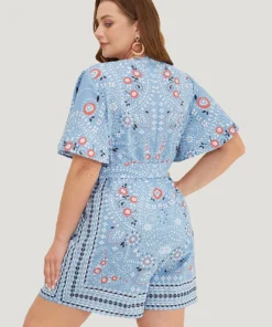Bandana Print Belted Pocket Surplice Neck Romper -Clothing Shop 649338805 io