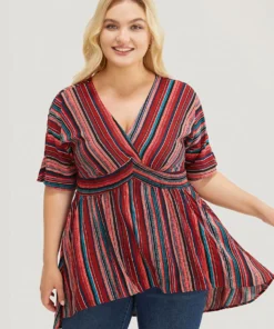 Striped Contrast Shirred Wrap High Low Hem Pocket Blouse -Clothing Shop 649622052 mw 6661447a dcd3 4273 ad9a 2782e3a4eee3