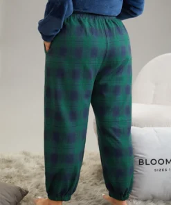 Plaid Elastic Waist Pocket Carrot Sleep Bottoms -Clothing Shop 650159722 em