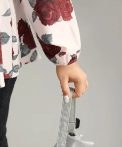 Floral Print Eyelet Lace Lantern Sleeve Blouse -Clothing Shop 650343861 vr