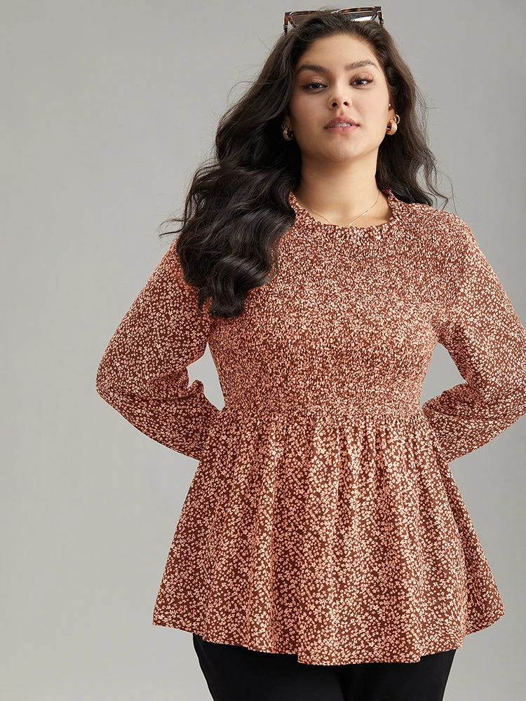 Ditsy Floral Stand Collar Shirred Frill Trim Blouse 15 Ditsy Floral Stand Collar Shirred Frill Trim Blouse - Image 13