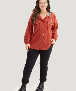 Contrast Patchwork Button Through Hooded Drawstring Corduroy Coat -Clothing Shop 651588905 ew 8a2196c7 b6f5 4139 8cf5 19d553699f64