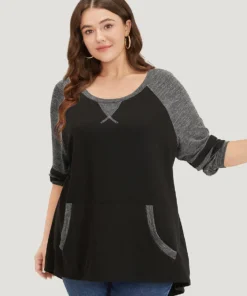 Striped Contrast Pocket Raglan Sleeve High Low Hem Sweatshirt -Clothing Shop 652175803 or d16c1eab 285d 4ef0 a962 a0a3d9e1c68a