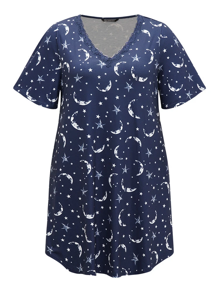 Halloween Moon & Star Print Guipure Lace Sleep Dress 10 Halloween Moon & Star Print Guipure Lace Sleep Dress - Image 8