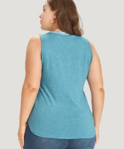 Baseball & Letter Print Arc Hem Contrast Trim Tank Top -Clothing Shop 652543520 mf