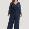 Polka Dot Mesh Ties Lantern Sleeve Jumpsuit