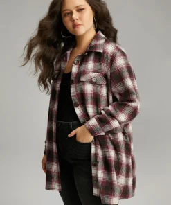 Plaid Button Through Pocket Coat -Clothing Shop 652708161 mc