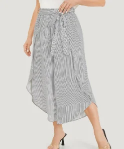 Striped Print Belted Wrap Hem Loose Pants -Clothing Shop 653767978 or 04cefb10 f289 4f4b 98bf 21b18a0bcc38