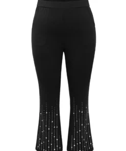 Rhinestone Elastic Waist Bootcut Pants -Clothing Shop 65408961 nq