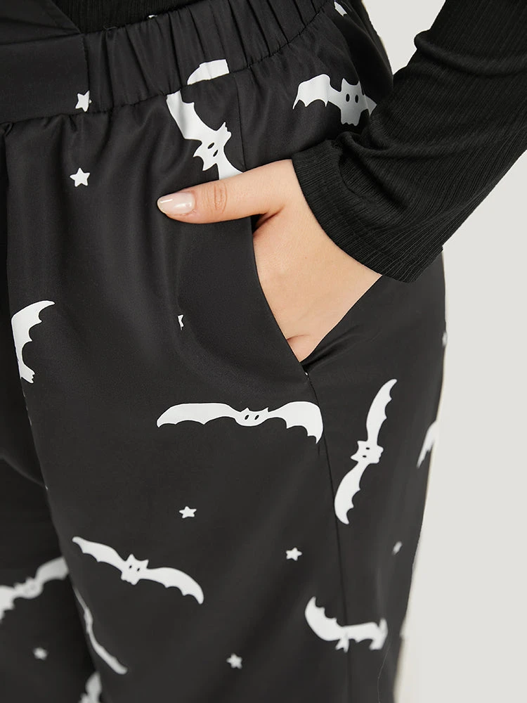 Halloween Bat Print Pocket Frill Trim Gathered Jumpsuit 8 Halloween Bat Print Pocket Frill Trim Gathered Jumpsuit - Image 6