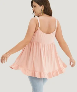 Plain Contrast Lace Ruffle Hem Cami Top 26 Plain Contrast Lace Ruffle Hem Cami Top -Clothing Shop 655156347 wt