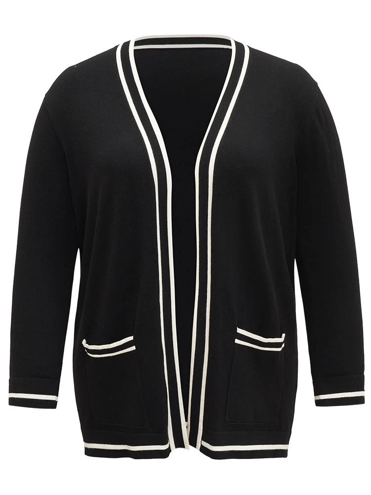 Supersoft Essentials Striped Patchwork Pocket Open Front Cardigan 9 Supersoft Essentials Striped Patchwork Pocket Open Front Cardigan - Image 7