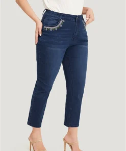 Straight Very Stretchy High Rise Dark Wash Embroidered Trim Jeans 16 Straight Very Stretchy High Rise Dark Wash Embroidered Trim Jeans -Clothing Shop 655790920 bb