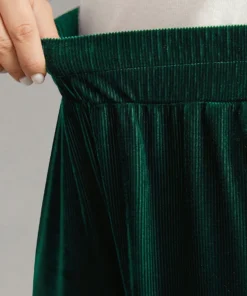 Solid Textured Velvet Elastic Waist Gathered Pants -Clothing Shop 655820732 tc