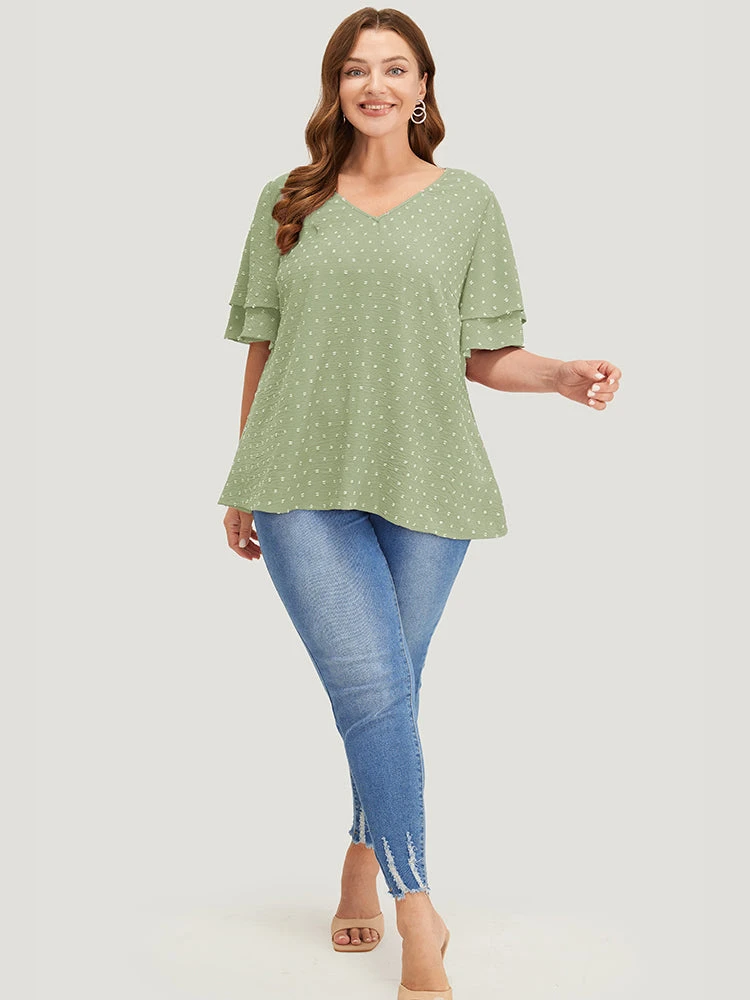 Plain Ruffle Tiered Sleeve V Neck Polka Dot Blouse 13 Plain Ruffle Tiered Sleeve V Neck Polka Dot Blouse - Image 11