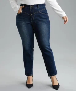 Beaded Detail Full Length Pocket Straight Leg Jeans