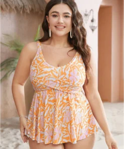 Floral Crossover Front Flutter Scoop Neck Tankini Top -Clothing Shop 656865265 ub