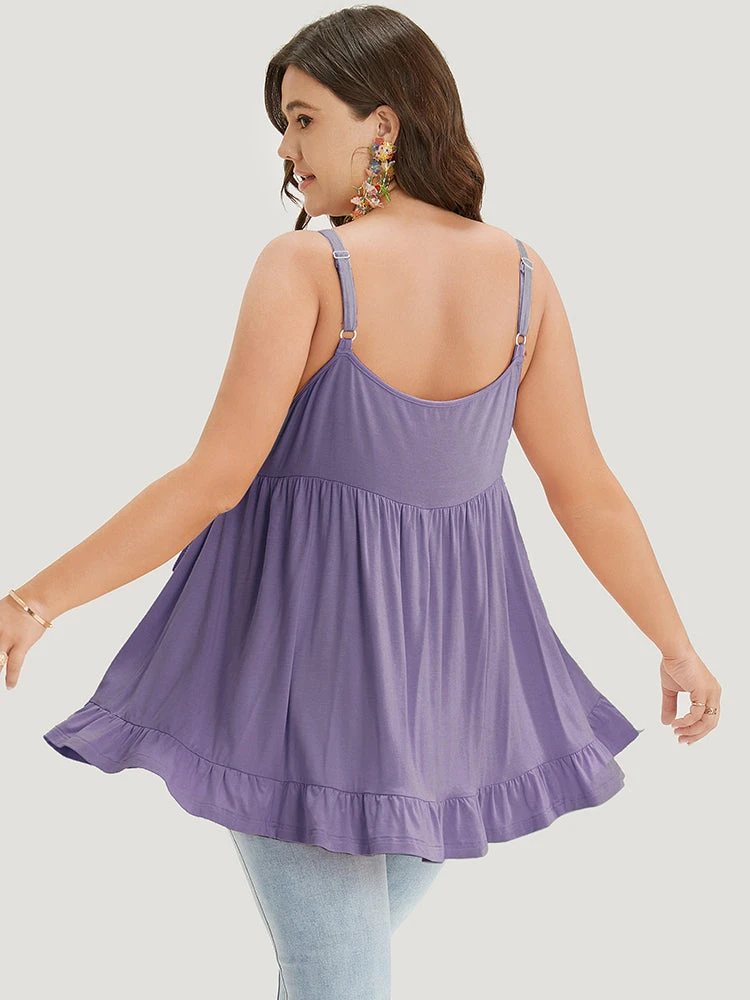 Plain Contrast Lace Ruffle Hem Cami Top 18 Plain Contrast Lace Ruffle Hem Cami Top - Image 16