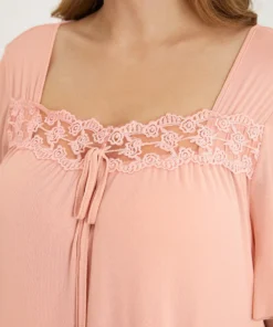 Solid Pocket Ruffles Lace Knot Square Neck Sleep Dress -Clothing Shop 657154300 wq