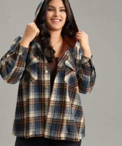 Plaid Patchwork Pocket Button Through Hooded Coat -Clothing Shop 657170767 am c8fd005f 3eca 4e51 b15a 9cecd7823803