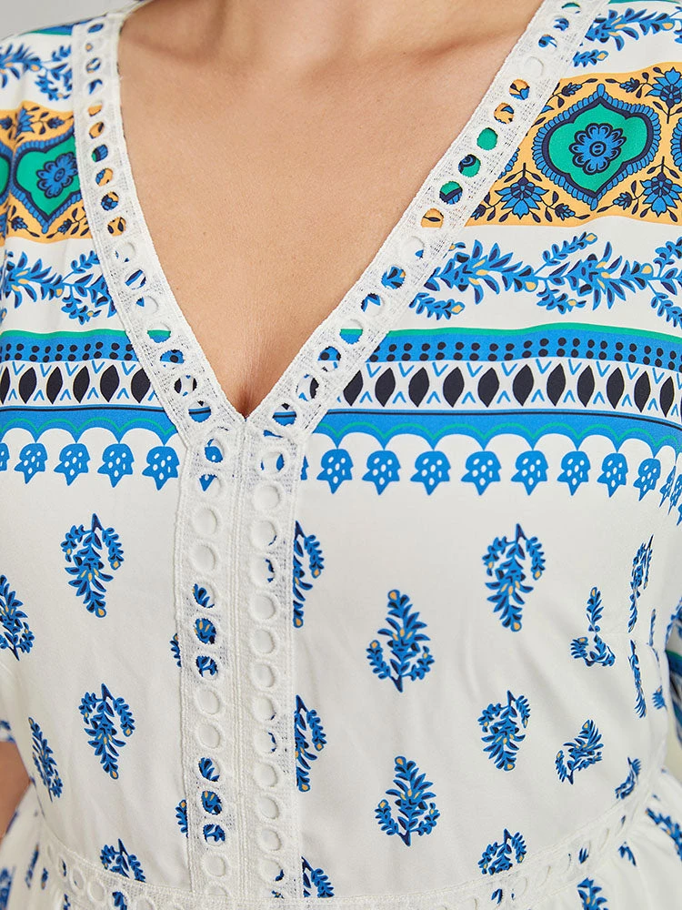 Bandana Print V Neck Pocket Contrast Lace Dress 11 Bandana Print V Neck Pocket Contrast Lace Dress - Image 9