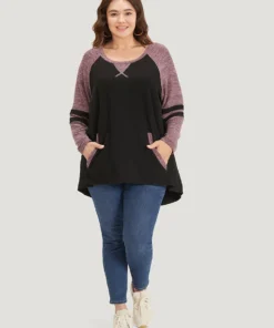 Striped Contrast Pocket Raglan Sleeve High Low Hem Sweatshirt -Clothing Shop 657813088 fk 320880d5 3fda 47a0 b49d 0c3e4d197fb3