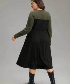 Contrast Button Detail Waffle Knit Pocket Dress -Clothing Shop 658381735 lv