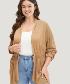 Plain Drawstring Bowknot Front Drop Shoulder Cardigan -Clothing Shop 659083598 am