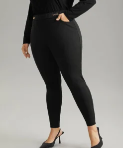 Plain Buckle Detail Slant Pocket Pants -Clothing Shop 659306518 bu