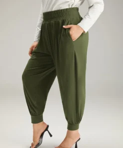 Solid Shirred Pocket Harem Sweatpants -Clothing Shop 659514868 mf ab1708c7 5616 4872 953f 2041ad6ad776