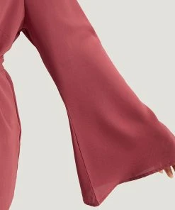 Solid Bell Sleeve Belted Lapel Collar Blazer -Clothing Shop 660056897 jx