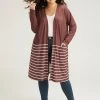 Striped Contrast Pocket Open Front Coat