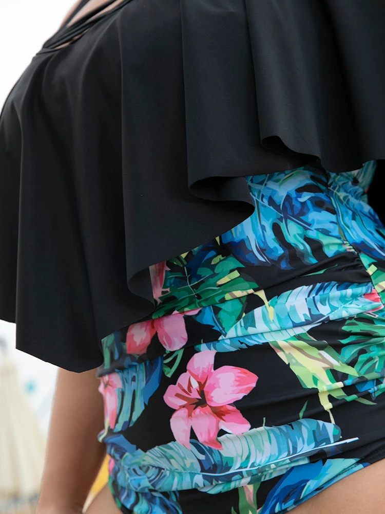 Floral Patchwork Crisscross Cold Shoulder Asymmetrical One Piece Swimsuit 10 Floral Patchwork Crisscross Cold Shoulder Asymmetrical One Piece Swimsuit - Image 8