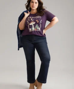 Moon & Star Plants Print Crew Neck T-shirt -Clothing Shop 660421206 xa