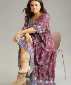 Boho Print Button Detail Ruffle Layered Hem Dress -Clothing Shop 660526577 it 51be7f50 d9e6 4325 8a7d bd78be775457