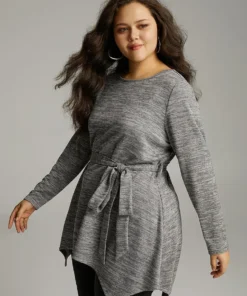 Solid Heather Belted Hanky Hem T-shirt -Clothing Shop 660538215 ju